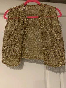 Vintage Gold Metallic Crocheted Vest With Beads - Picture 1 of 6