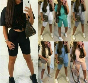 Damas Gran Tamaño Camiseta Ciclismo Pantalones Cortos Co Ord Mujer Lounge Wear Chándal Set - Imagen 1 de 17