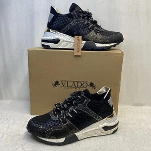 Vlado Footwear Cleo Lace-Up Sneakers Shoes Women Size 8 Black/Gold New IG-920W2G - Picture 1 of 16