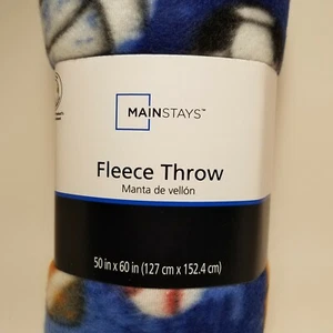 Mainstays Fleece Throw 50 x 60 BLUE SPORTS Lightweight Washable Blanket STADIUM - Picture 1 of 12
