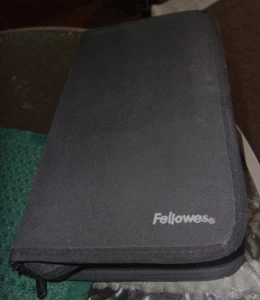 Vintage FELLOWS CD/DVD 48 Disc Holder Black Nylon Zipper Storage Case Binder - Picture 1 of 5