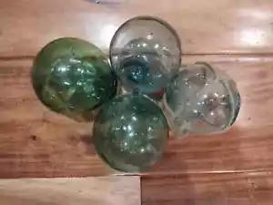 4 Old Japanese Glass fishing floats set of 4 smalls! Vintage hand made 50+ year - Picture 1 of 11