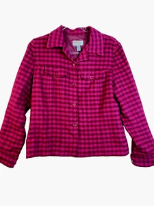 Talbots Wool Jacket Women's 6 Check Burgundy Lined Business Career Tailored - Picture 1 of 8