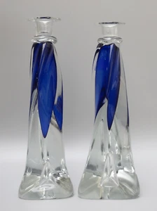 Antique Set Of 2 Adam Jablonski Crystal Cobalt Blue Candlesticks 12 3/4" -22C - Picture 1 of 6