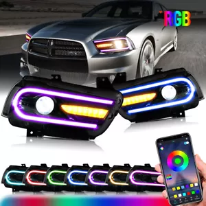 Pair For 2011-2014 Dodge Charger Led Headlights RGB Muilt-Color Head Front Lamps - Foto 1 di 13