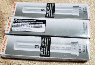 3 New Sylvania DULUX S/E 20318 841 Compact Fluorescent Bulbs CF13DS/E/841 GX7 - Image 1 of 4