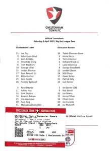 2024/25 Cheltenham Town v Doncaster Rovers League 2 Teamsheet & Ticket 5th April - Picture 1 of 1