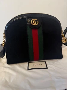 GUCCI Ophidia GG Small Black Suede Shoulder Bag Gucci - Picture 1 of 7