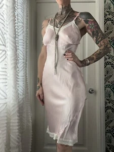 Vtg 50s Myra Joy Barbie Pink W Lace Trim Slip Dress Coquette Core  32 XS/S - Picture 1 of 9