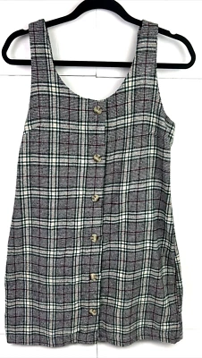 Copper Key Women's Blouse Dress Size Medium Gray Green Red Plaid Button Down - Image 1 of 4