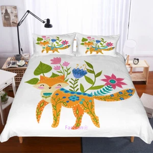 Fox Floral Doona Quilt Duvet Cover Set Single/Double/Queen/King Bed Pillowcase - Picture 1 of 2