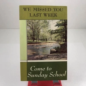 Postal vintage 1967 We Missed You La semana pasada, ven a la escuela dominical/publicada - Imagen 1 de 2