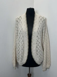 Oliver Bonas Cream/Gold Scalloped Egde Knit Cardigan Size 16 Edge To Edge - Picture 1 of 9