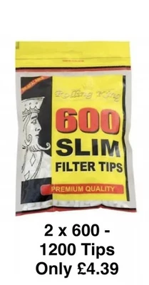 2 x 600 SLIM FILTER TIPS by ROLLING KING CIGARETTE RYO TIP RESEALABLE BAG £4.39 - Image 1 of 2
