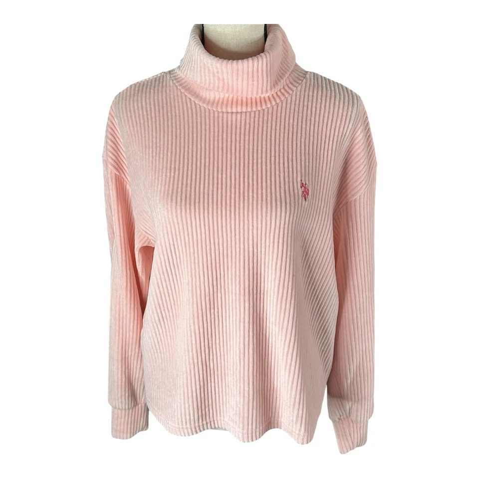 US Polo Assn. Suéter para mujer rosa claro tejido gofre cuello alto talla XL Foto 1 de 4