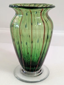 Vintage Pier 1 Imports mundgeblasene orange Streifen grün Kunstglas Sockel Vase 7,5" - Bild 1 von 7