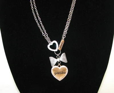 GUESS Oro Rosa,Cristallo Color Argento Cuore,Rete Papillon Love 28 " 2 Catenina - Immagine 1 di 4
