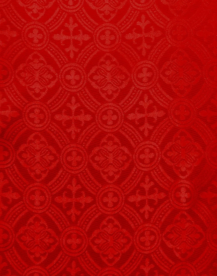 RED LITURGICAL CROSS BROCADE FABRIC (60 in.) Sold By The Yard - Image 1 of 1