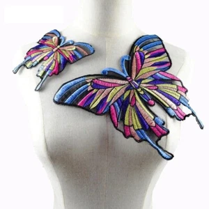 2 pz toppe da cucire a farfalla grande applique abbigliamento toppe tessuto ricamato - Foto 1 di 24