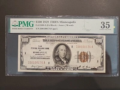 1929 $100 FRBN Minneapolis FR#1890-I PMG 35 - Image 1 of 4