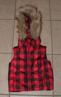 Niñas Talla XS Buffalo Cuadros Cremallera Completa Capucha Extraíble Piel Sintética Ribete Chaleco Chaqueta Foto 1 de 3