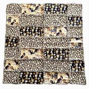 Rag Blanket-Baby/Toddler-41"x43"-Flannel-Handmade-Dogs-Brown, White, Biege - Picture 1 of 8