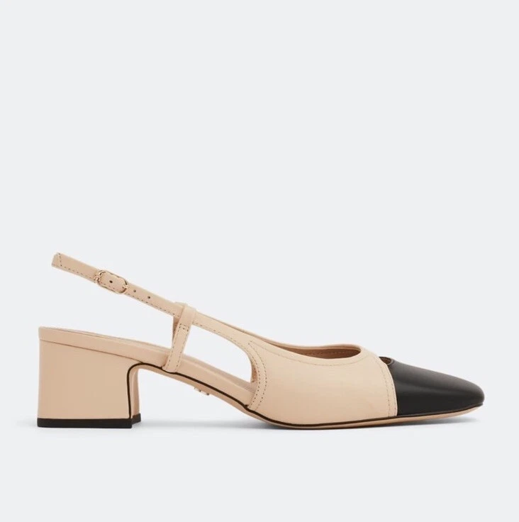 Sam Edelman Tarra Pump 经典露背裸色黑色帽头女式 9 码 — 第 1/4 张图片