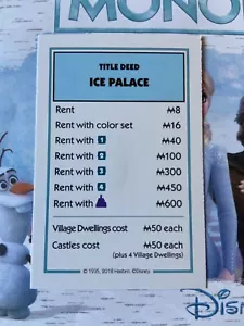 Disney Frozen Monopoly Ice Palace Azul Claro Título Escritura Juego de Cartas Pieza Parte - Imagen 1 de 2