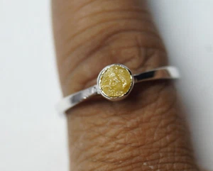 5.0mm Yellow Rough Diamond Ring Uncut Raw Diamond Sterling silver Solitaire Ring - Picture 1 of 3