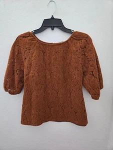 Dolan By Anthropologie Women's XXS Brown Flower Eyelet Short Sleeve Top Lined - Picture 1 of 2
