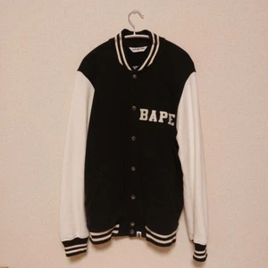 A Bathing Ape Bape Sweat Varsity Stadium Jacket Nevy White size L Made in Japan - Picture 1 of 8
