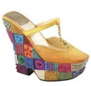 Just The Right Shoe ‘CHECKERED PAST’ Yellow By L. Vail (Raine) + 25349 & COA