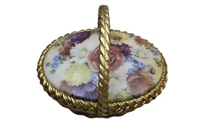 MAX FACTOR HYPNOTIQUE SOLID PERFUME COMPACT BASKET PORCELAIN FLOWERS  1960s - Picture 1 of 10