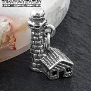 Guaranteed 925 Sterling Silver 3D Seaside Lighthouse and Cabin Charm - Picture 1 of 5