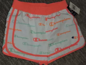 Champion Girls Running Shorts White/orange Multicolored Champion Logo SZ M NWT - Picture 1 of 3