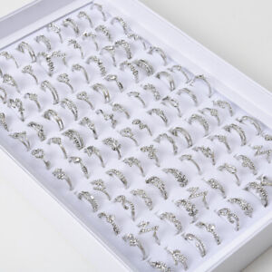 20pcs/Lots Silver Golden Crystal Fashion Wedding Party Rings For Women Jewelry 