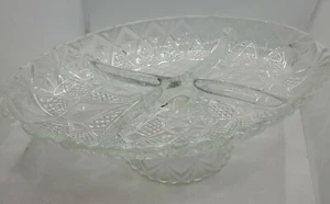 Rare! Vintage PINEAPPLE STAR CUT CRYSTAL GLASS Raised Divided RELISH DISH 11x7x4 - Picture 1 of 8