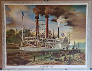 Vintage Fred Sweney The River Belle Mississippi River Boat Print USA Steamboat 