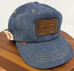 Cappellino vintage Levi's Strauss pelle denim toppa arancione linguetta camionista strapback taglia M - Foto 1 di 13