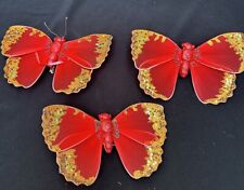 3 Stunning 8” Large Orange Butterfly Christmas Ornaments Glitter Beaded -Ch2