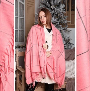 Large cashmere pashmina-shawl Checkered tartan blanket scarf Oversized stole - Picture 1 of 17