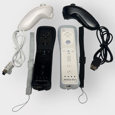 2 in 1 For Nintendo Wii Motion Plus Remote Controller Nunchuck LOT OF 2 WH BLACK - Image 1 of 2