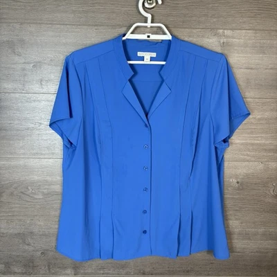 Dana Buchman Women's Size XL Short Sleeve Button Down Shirt Top Blue - Изображение 1 из 4