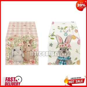 Easter Rabbit Rectangle Table Cloth Dining Tabletop Cover (Pink Two Rabbits) - Picture 1 of 8