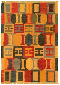 Vintage Hand Woven Turkish Carpet 4'1" x 5'11" Traditional Wool Kilim Rug - Picture 1 of 9