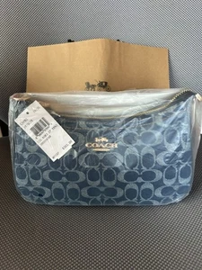 Coach CAF82 Teri Shoulder Bag Signature Denim Natural Blue Brown Outlet New - Picture 1 of 10