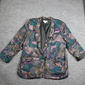 Kenneth Mitchell Blazer Womens 22W Teal Purple Abstract Floral Jacket Made USA - Picture 1 of 13