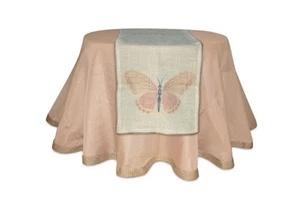 Melrose 70" x 16" L'Eau de Fleur Natural Jute Pink Butterfly Table Runner - Bild 1 von 1