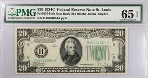 Series 1934 C $20 Small Size Note FRN St. Louis Fr#2057-Hnb PCGS Gem UNC 65 EPQ - Picture 1 of 2