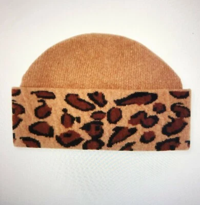 NUEVO CON ETIQUETAS GORRO DE PUNTO JACQUARD CACHEMIR ESTAMPADO LEOPARDO PORTOLANO TALLA ÚNICA VENTA AL POR MENOR $125 Foto 1 de 4